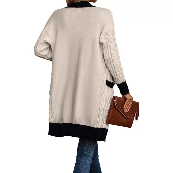 imagePRETTYGARDEN Womens 2023 Fall Cable Knit Cardigan Sweaters Casual Long Sleeve Open Front Loose Outerwear CoatsBeige