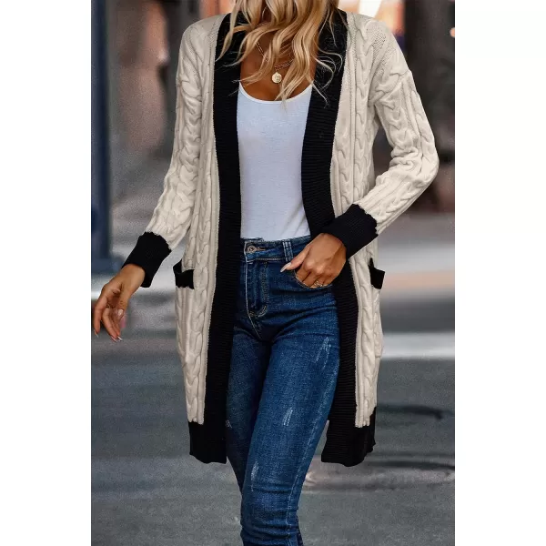 imagePRETTYGARDEN Womens 2023 Fall Cable Knit Cardigan Sweaters Casual Long Sleeve Open Front Loose Outerwear CoatsBeige