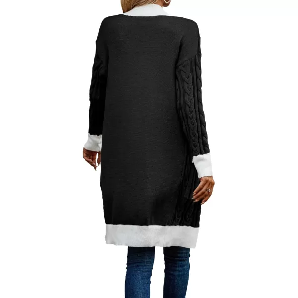 imagePRETTYGARDEN Womens 2023 Fall Cable Knit Cardigan Sweaters Casual Long Sleeve Open Front Loose Outerwear CoatsBlack