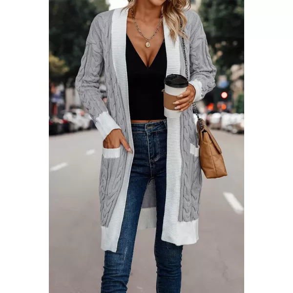 imagePRETTYGARDEN Womens 2023 Fall Cable Knit Cardigan Sweaters Casual Long Sleeve Open Front Loose Outerwear CoatsGrey