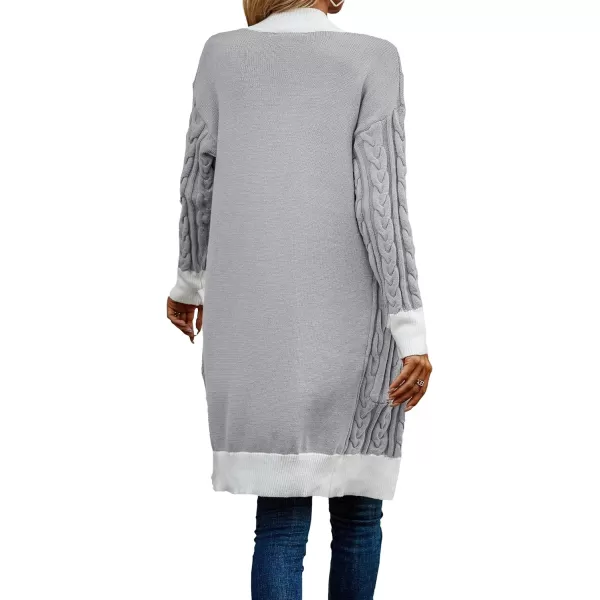 imagePRETTYGARDEN Womens 2023 Fall Cable Knit Cardigan Sweaters Casual Long Sleeve Open Front Loose Outerwear CoatsGrey