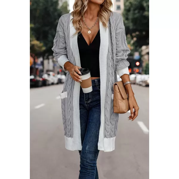 imagePRETTYGARDEN Womens 2023 Fall Cable Knit Cardigan Sweaters Casual Long Sleeve Open Front Loose Outerwear CoatsGrey