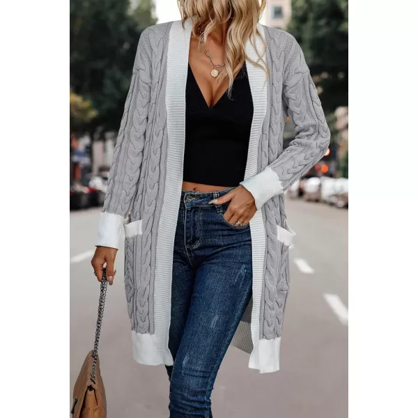 imagePRETTYGARDEN Womens 2023 Fall Cable Knit Cardigan Sweaters Casual Long Sleeve Open Front Loose Outerwear CoatsGrey