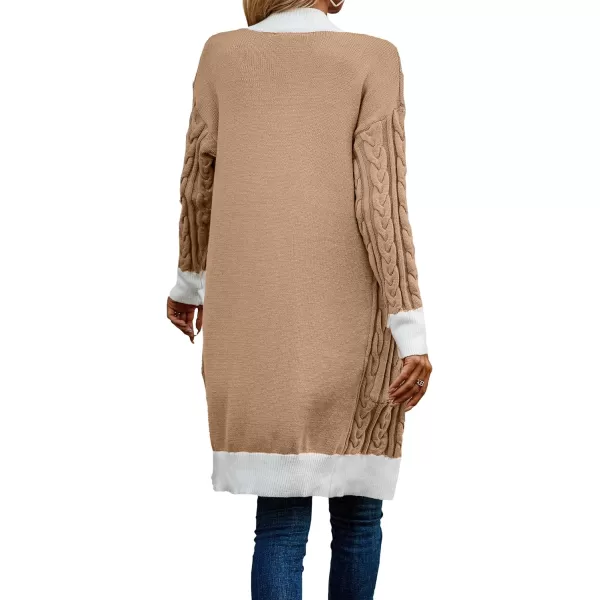 imagePRETTYGARDEN Womens 2023 Fall Cable Knit Cardigan Sweaters Casual Long Sleeve Open Front Loose Outerwear CoatsLight Brown