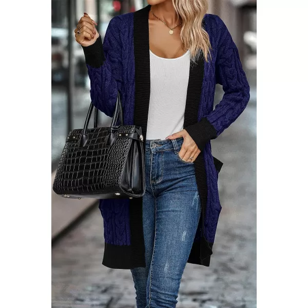 imagePRETTYGARDEN Womens 2023 Fall Cable Knit Cardigan Sweaters Casual Long Sleeve Open Front Loose Outerwear CoatsRoyal Blue