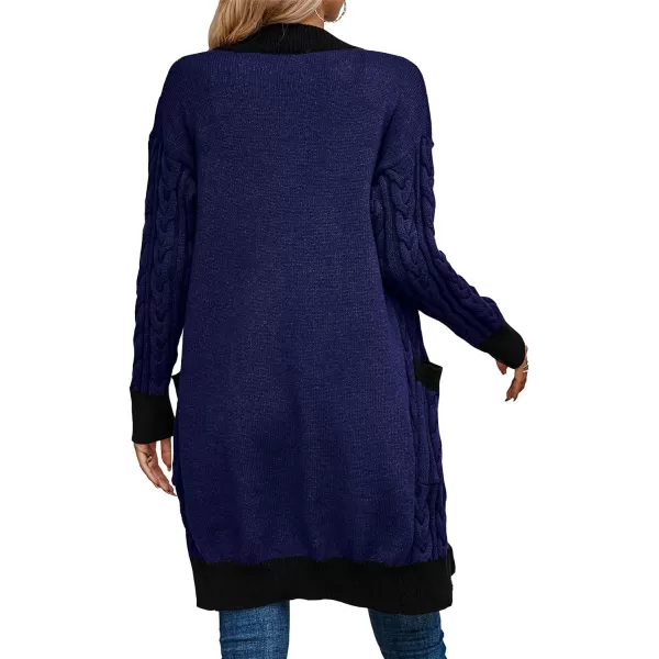 imagePRETTYGARDEN Womens 2023 Fall Cable Knit Cardigan Sweaters Casual Long Sleeve Open Front Loose Outerwear CoatsRoyal Blue