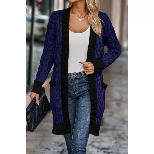 imagePRETTYGARDEN Womens 2023 Fall Cable Knit Cardigan Sweaters Casual Long Sleeve Open Front Loose Outerwear CoatsRoyal Blue