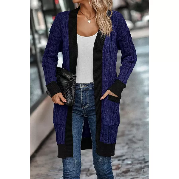imagePRETTYGARDEN Womens 2023 Fall Cable Knit Cardigan Sweaters Casual Long Sleeve Open Front Loose Outerwear CoatsRoyal Blue