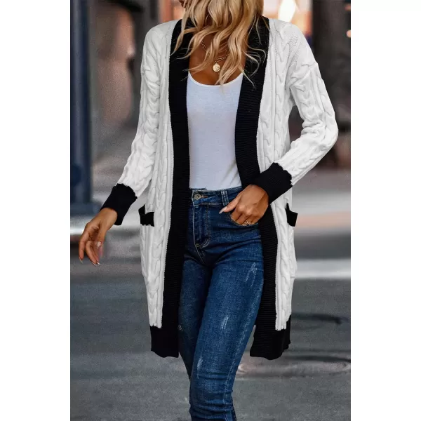 imagePRETTYGARDEN Womens 2023 Fall Cable Knit Cardigan Sweaters Casual Long Sleeve Open Front Loose Outerwear CoatsWhite