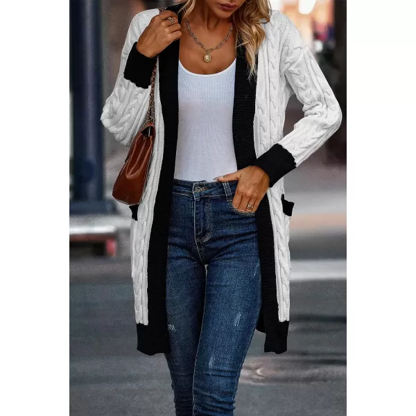 imagePRETTYGARDEN Womens 2023 Fall Cable Knit Cardigan Sweaters Casual Long Sleeve Open Front Loose Outerwear CoatsWhite