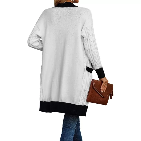 imagePRETTYGARDEN Womens 2023 Fall Cable Knit Cardigan Sweaters Casual Long Sleeve Open Front Loose Outerwear CoatsWhite