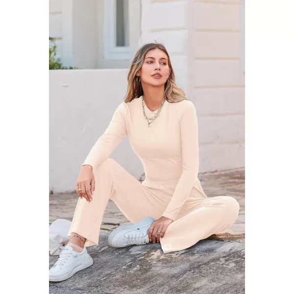 imagePRETTYGARDEN Womens 2023 Fall Casual 2 Piece Outfits Rib Knit Crop Tops And Long Pants Lounge Sets TracksuitsApricot