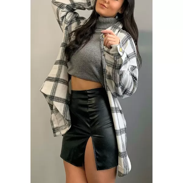 imagePRETTYGARDEN Womens 2023 Fall Clothes Plaid Shacket Jacket Long Sleeve Button Down Flannel Shirts Fashion BlouseBlack