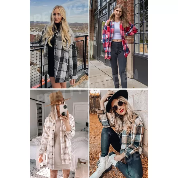imagePRETTYGARDEN Womens 2023 Fall Clothes Plaid Shacket Jacket Long Sleeve Button Down Flannel Shirts Fashion BlouseBlack