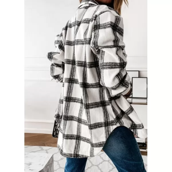 imagePRETTYGARDEN Womens 2023 Fall Clothes Plaid Shacket Jacket Long Sleeve Button Down Flannel Shirts Fashion BlouseBlack