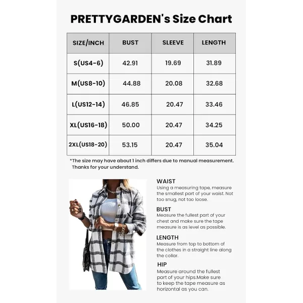 imagePRETTYGARDEN Womens 2023 Fall Clothes Plaid Shacket Jacket Long Sleeve Button Down Flannel Shirts Fashion BlouseBlack
