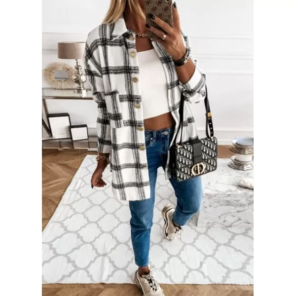 imagePRETTYGARDEN Womens 2023 Fall Clothes Plaid Shacket Jacket Long Sleeve Button Down Flannel Shirts Fashion BlouseBlack