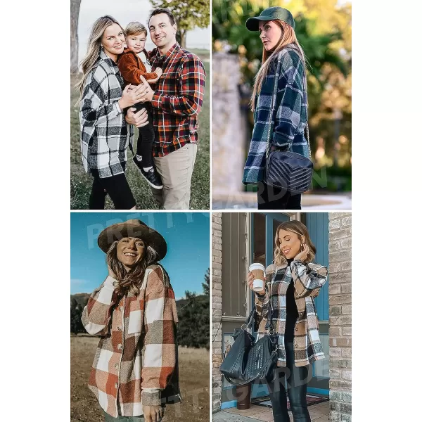 imagePRETTYGARDEN Womens 2023 Fall Clothes Plaid Shacket Jacket Long Sleeve Button Down Flannel Shirts Fashion BlouseDark Blue