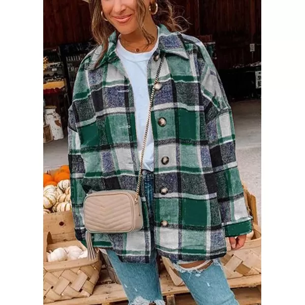 imagePRETTYGARDEN Womens 2023 Fall Clothes Plaid Shacket Jacket Long Sleeve Button Down Flannel Shirts Fashion BlouseGreen