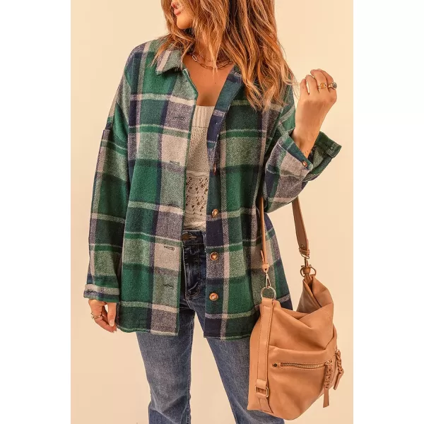 imagePRETTYGARDEN Womens 2023 Fall Clothes Plaid Shacket Jacket Long Sleeve Button Down Flannel Shirts Fashion BlouseGreen