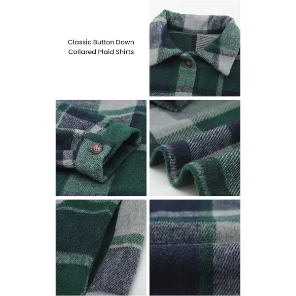 imagePRETTYGARDEN Womens 2023 Fall Clothes Plaid Shacket Jacket Long Sleeve Button Down Flannel Shirts Fashion BlouseGreen