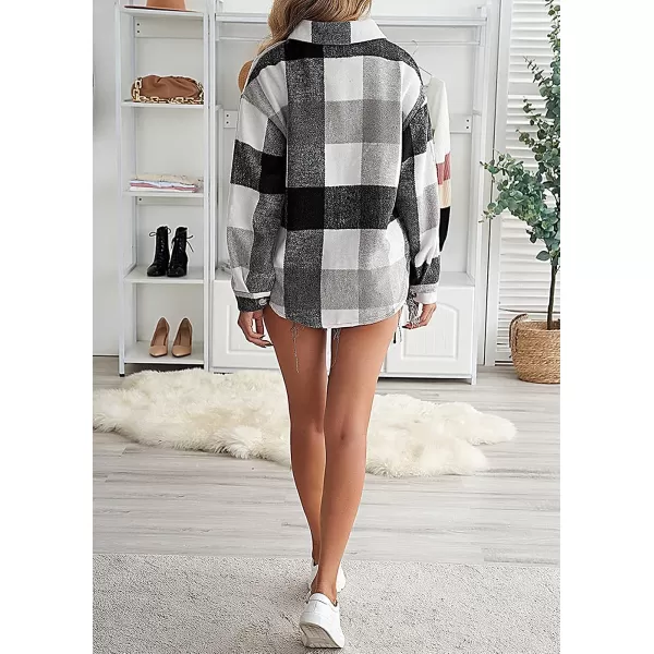 imagePRETTYGARDEN Womens 2023 Fall Clothes Plaid Shacket Jacket Long Sleeve Button Down Flannel Shirts Fashion BlouseGrey