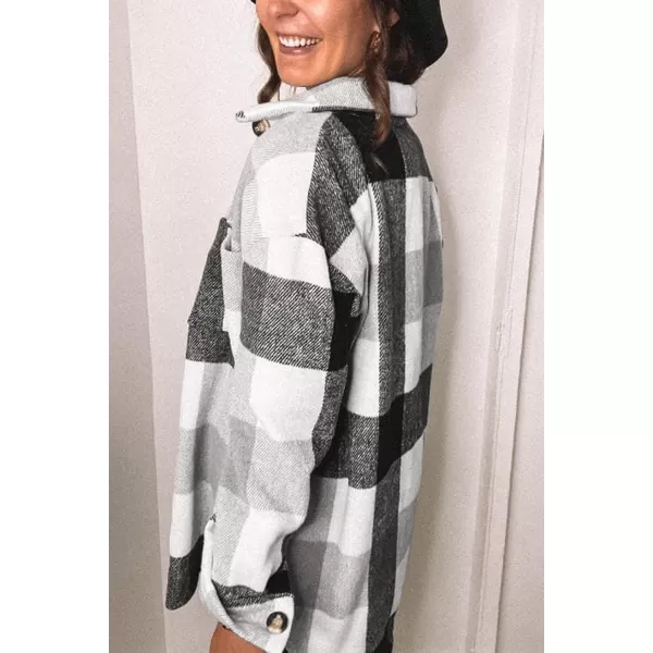 imagePRETTYGARDEN Womens 2023 Fall Clothes Plaid Shacket Jacket Long Sleeve Button Down Flannel Shirts Fashion BlouseLight Grey