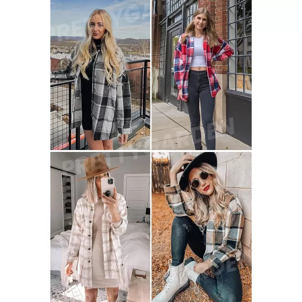 imagePRETTYGARDEN Womens 2023 Fall Clothes Plaid Shacket Jacket Long Sleeve Button Down Flannel Shirts Fashion BlouseLight Grey