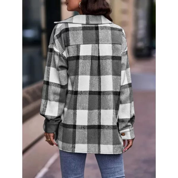 imagePRETTYGARDEN Womens 2023 Fall Clothes Plaid Shacket Jacket Long Sleeve Button Down Flannel Shirts Fashion BlousePlaid Black White