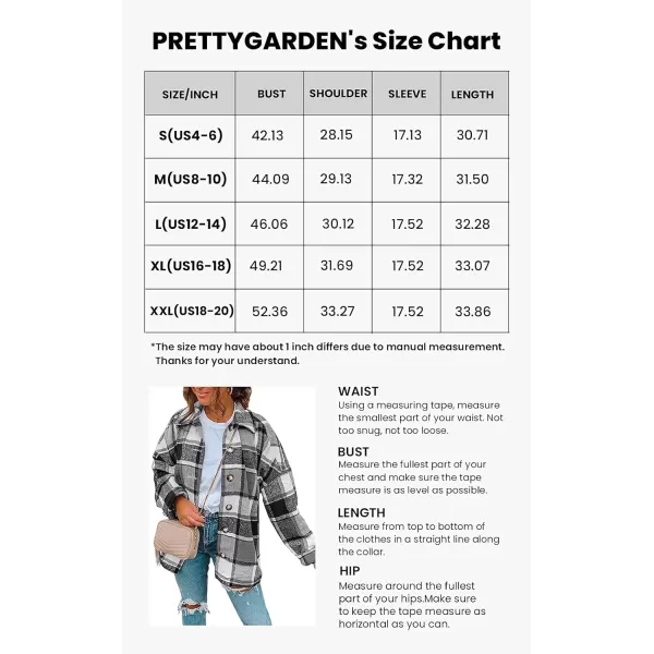 imagePRETTYGARDEN Womens 2023 Fall Clothes Plaid Shacket Jacket Long Sleeve Button Down Flannel Shirts Fashion BlousePlaid Grey