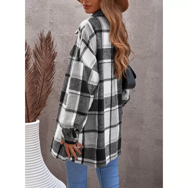 imagePRETTYGARDEN Womens 2023 Fall Clothes Plaid Shacket Jacket Long Sleeve Button Down Flannel Shirts Fashion BlousePlaid Grey
