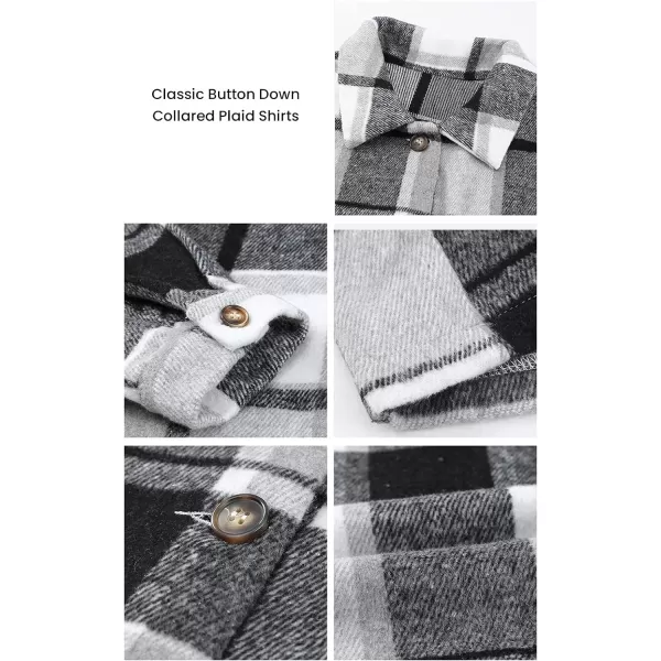 imagePRETTYGARDEN Womens 2023 Fall Clothes Plaid Shacket Jacket Long Sleeve Button Down Flannel Shirts Fashion BlousePlaid Grey