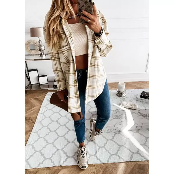 imagePRETTYGARDEN Womens 2023 Fall Clothes Plaid Shacket Jacket Long Sleeve Button Down Flannel Shirts Fashion BlousePlaid Khaki