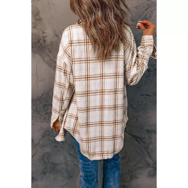 imagePRETTYGARDEN Womens 2023 Fall Clothes Plaid Shacket Jacket Long Sleeve Button Down Flannel Shirts Fashion BlousePlaid Khaki
