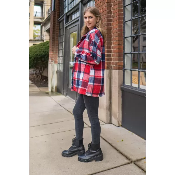imagePRETTYGARDEN Womens 2023 Fall Clothes Plaid Shacket Jacket Long Sleeve Button Down Flannel Shirts Fashion BlousePlaid Print Red