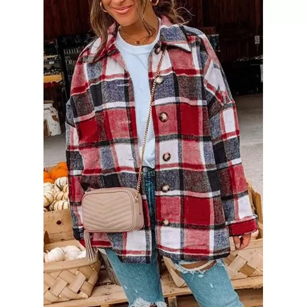 imagePRETTYGARDEN Womens 2023 Fall Clothes Plaid Shacket Jacket Long Sleeve Button Down Flannel Shirts Fashion BlousePlaid Print Red