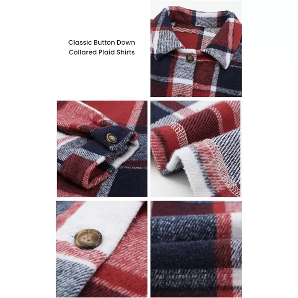 imagePRETTYGARDEN Womens 2023 Fall Clothes Plaid Shacket Jacket Long Sleeve Button Down Flannel Shirts Fashion BlousePlaid Print Red