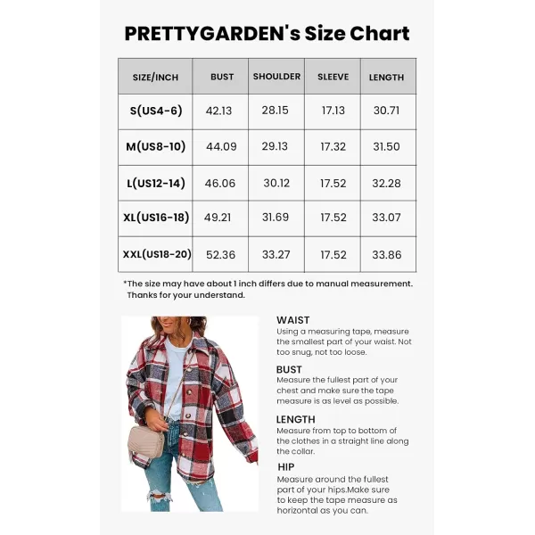 imagePRETTYGARDEN Womens 2023 Fall Clothes Plaid Shacket Jacket Long Sleeve Button Down Flannel Shirts Fashion BlousePlaid Print Red