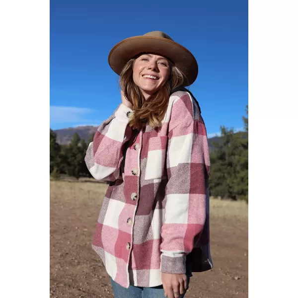 imagePRETTYGARDEN Womens 2023 Fall Clothes Plaid Shacket Jacket Long Sleeve Button Down Flannel Shirts Fashion BlousePlaid Red
