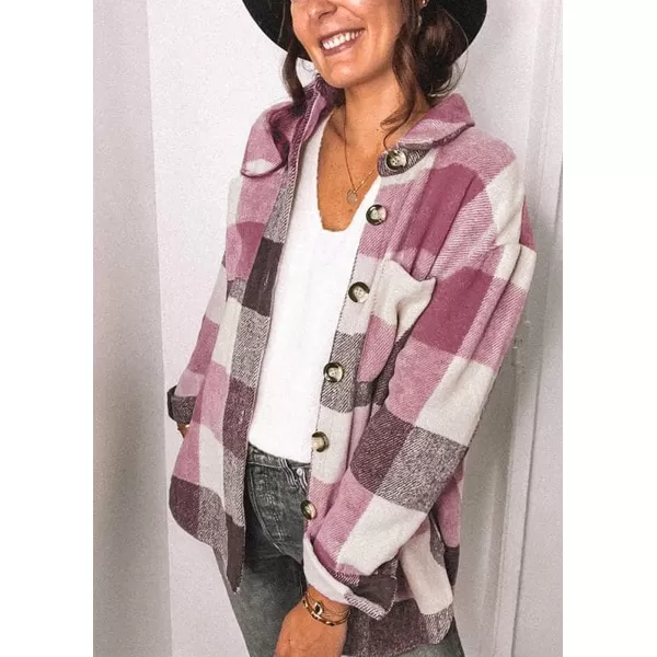 imagePRETTYGARDEN Womens 2023 Fall Clothes Plaid Shacket Jacket Long Sleeve Button Down Flannel Shirts Fashion BlousePlaid Red
