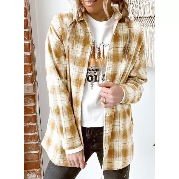 imagePRETTYGARDEN Womens 2023 Fall Clothes Plaid Shacket Jacket Long Sleeve Button Down Flannel Shirts Fashion BlousePlaid Yellow