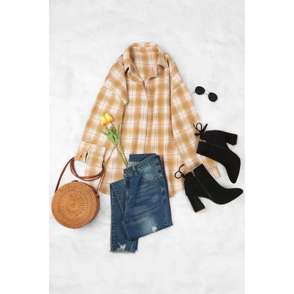 imagePRETTYGARDEN Womens 2023 Fall Clothes Plaid Shacket Jacket Long Sleeve Button Down Flannel Shirts Fashion BlousePlaid Yellow