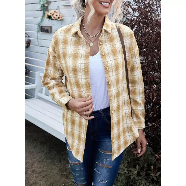 imagePRETTYGARDEN Womens 2023 Fall Clothes Plaid Shacket Jacket Long Sleeve Button Down Flannel Shirts Fashion BlousePlaid Yellow
