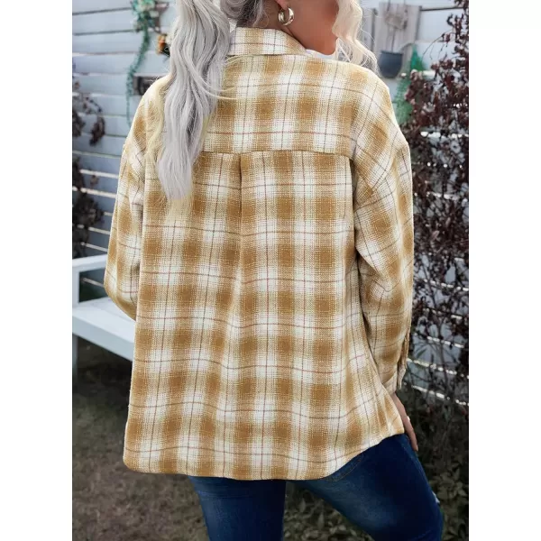 imagePRETTYGARDEN Womens 2023 Fall Clothes Plaid Shacket Jacket Long Sleeve Button Down Flannel Shirts Fashion BlousePlaid Yellow