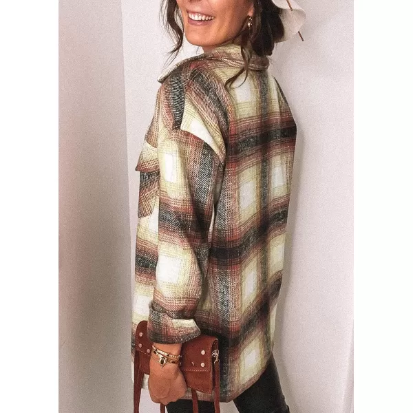 imagePRETTYGARDEN Womens 2023 Fall Clothes Plaid Shacket Jacket Long Sleeve Button Down Flannel Shirts Fashion BlouseWine Red