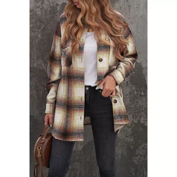 imagePRETTYGARDEN Womens 2023 Fall Clothes Plaid Shacket Jacket Long Sleeve Button Down Flannel Shirts Fashion BlouseWine Red