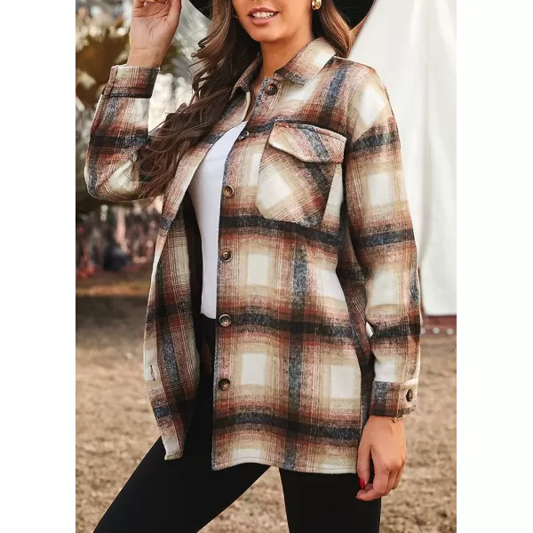 imagePRETTYGARDEN Womens 2023 Fall Clothes Plaid Shacket Jacket Long Sleeve Button Down Flannel Shirts Fashion BlouseWine Red