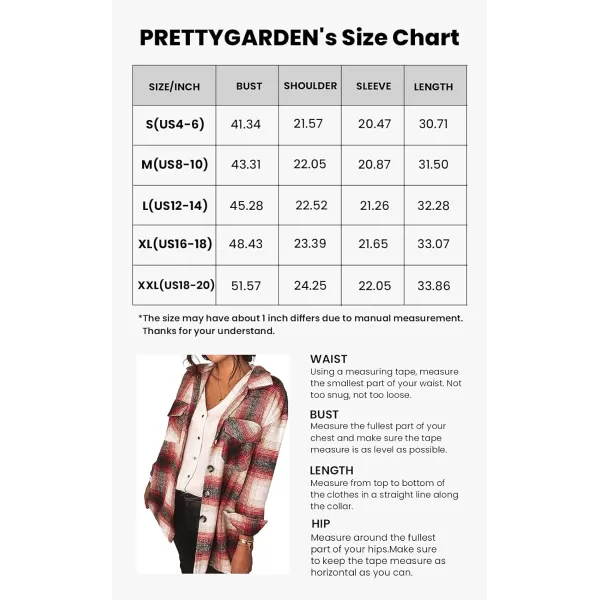 imagePRETTYGARDEN Womens 2023 Fall Clothes Plaid Shacket Jacket Long Sleeve Button Down Flannel Shirts Fashion BlouseWine Red