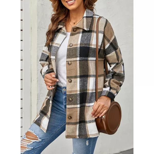 imagePRETTYGARDEN Womens 2023 Fall Clothes Plaid Shacket Jacket Long Sleeve Button Down Flannel Shirts Fashion BlouseYellow