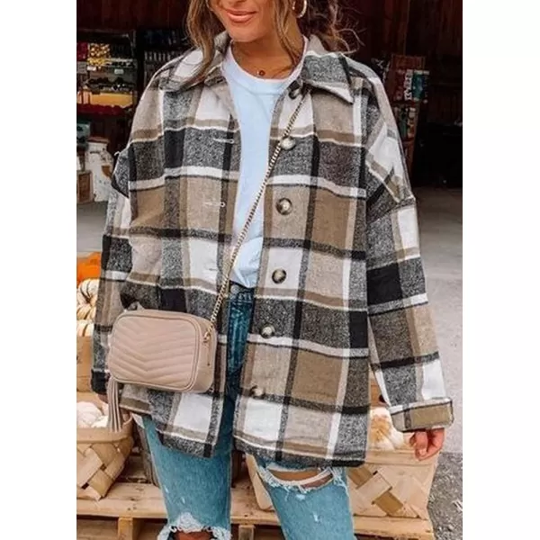 imagePRETTYGARDEN Womens 2023 Fall Clothes Plaid Shacket Jacket Long Sleeve Button Down Flannel Shirts Fashion BlouseYellow